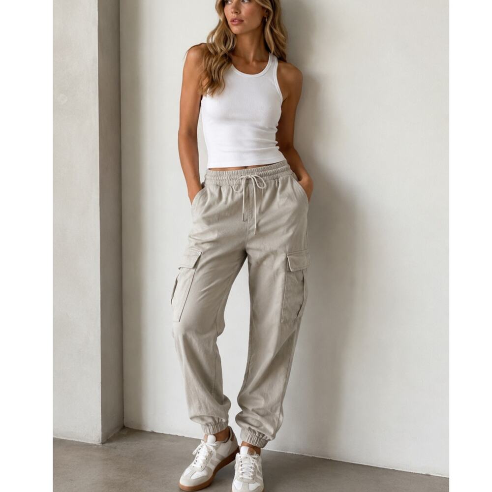 Jack & Jones Cream Cargo Jogger Sweatpants Mens M Classic Casual Cozy Athletic
